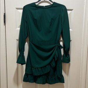 Long Sleeve Wrap Green Dress